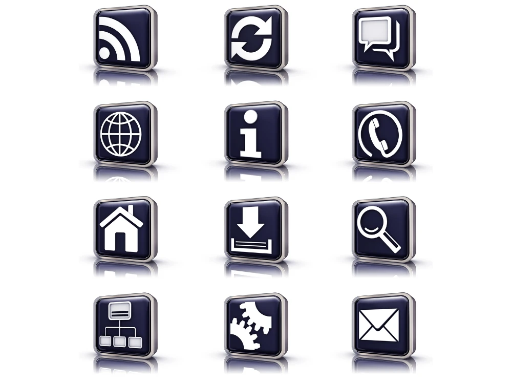 Custom icon set with matching stroke width laid out in a grid