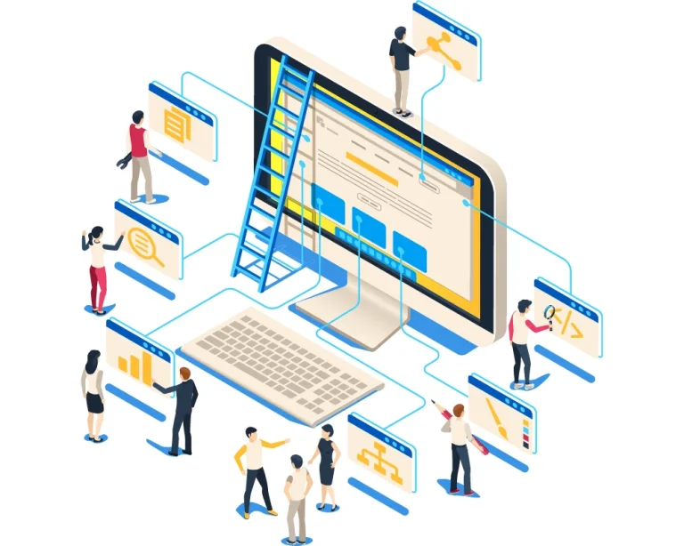 Coordinated SEO campaign diagram showing technical on-page off-page and content connected